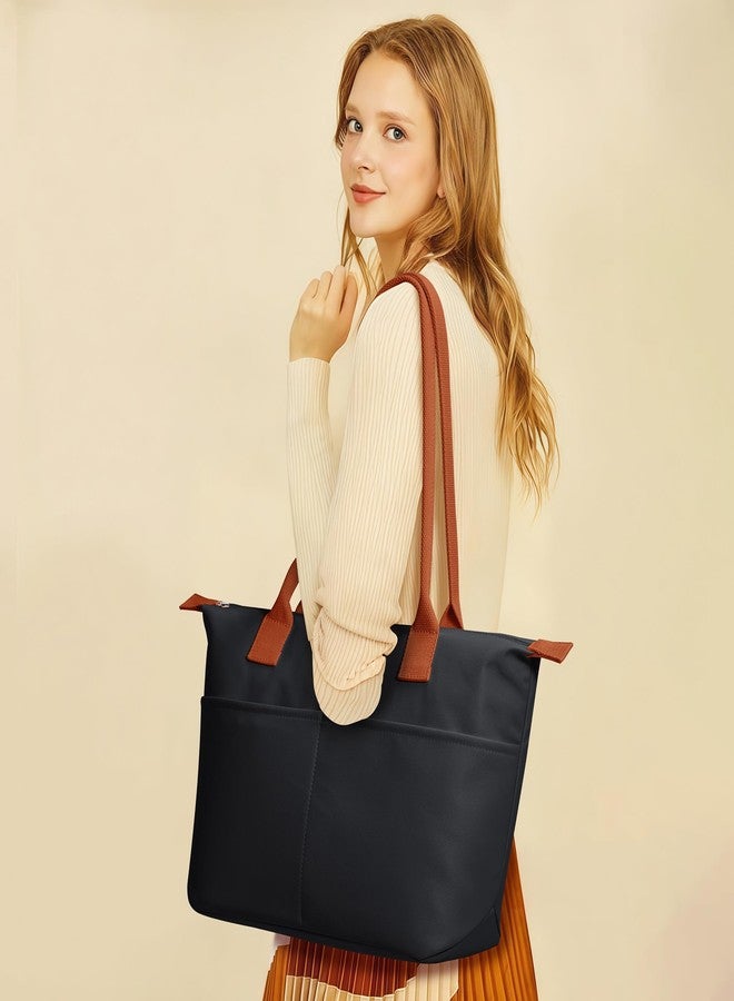 DIXEIGHT Nylon Tote Bag Women Zipper Shoulder Purse Large Hobo Top Handle Foldable Handbags for Work Travel Shopping, Black - Image 3